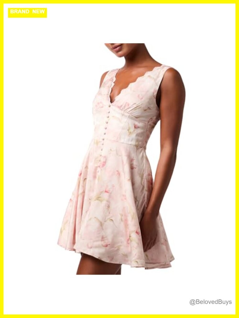 Mini A-Line Skater Dress with Scalloped Lace V-Neck